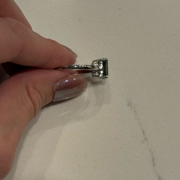 2.11 Ct VVS1 Emerald Cut Brown / Blue Moissanite Ring, Silver Solitaire Size 7 - Picture 7 of 9